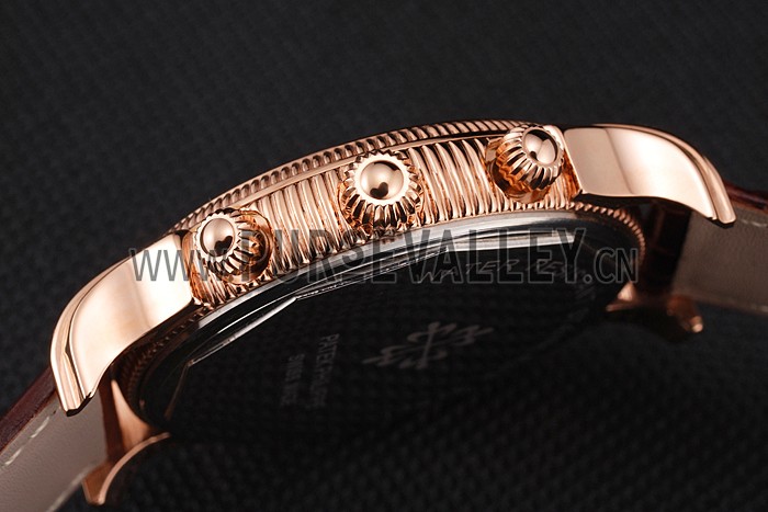 Patek Philippe Chronograph White Dial With Diamonds Rose Gold Case Brown Leather Strap