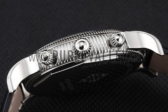 Patek Philippe Chronograph White Dial Blue Markings Stainless Steel Case Black Leather Strap