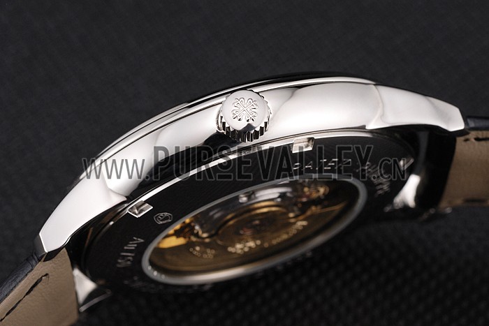 Swiss Patek Philippe Multi-Scale Chronograph Black Dial Stainless Steel Case Black Leather Strap