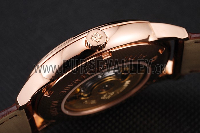 Swiss Patek Philippe Multi-Scale Chronograph White Dial Rose Gold Case Brown Leather Strap