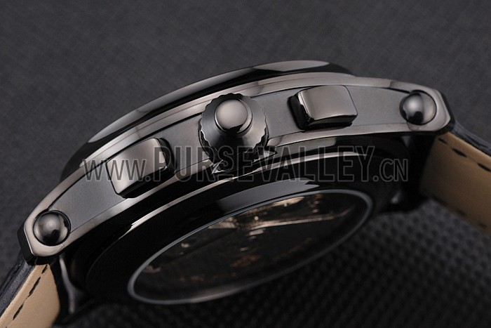 Swiss Patek Philippe 5170J Chronograph Black Dial Black Case Black Leather Strap