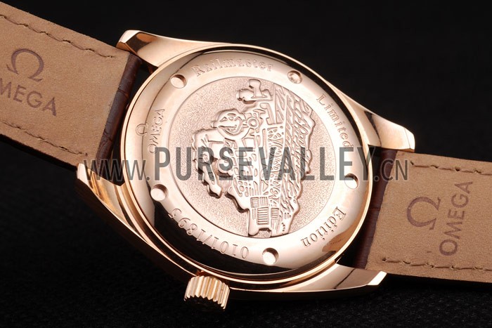 Omega Swiss Seamaster Railmaster Brown Strap Brown Striped Dial