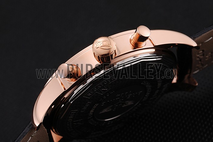 Breitling Transocean Black Dial Black Leather Strap Rose Gold Bezel 98204