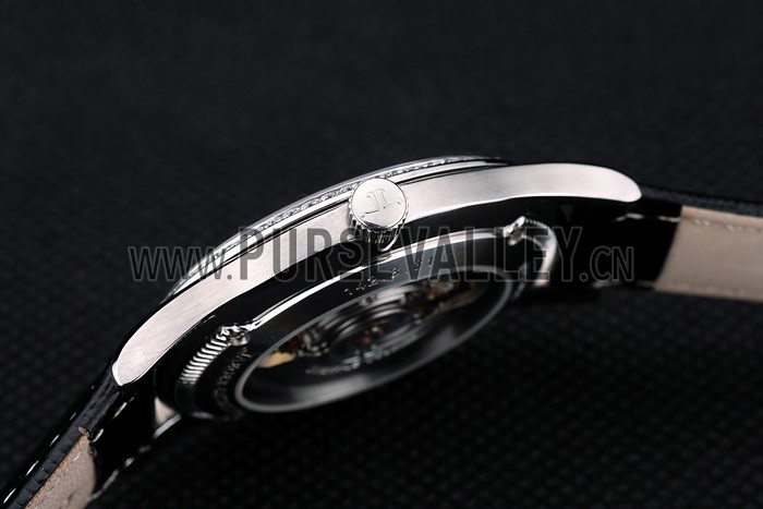 Jaeger Le Coultre Swiss Master Control Stainless Steel Bezel Black Leather Strap 7593
