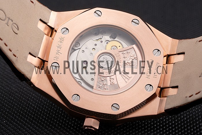 Swiss Audemars Piguet Royal Oak White Dial Gold Case Brown Leather Strap