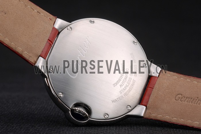 Cartier Ballon Bleu 42mm Brown Dial Stainless Steel Case Red Leather Bracelet