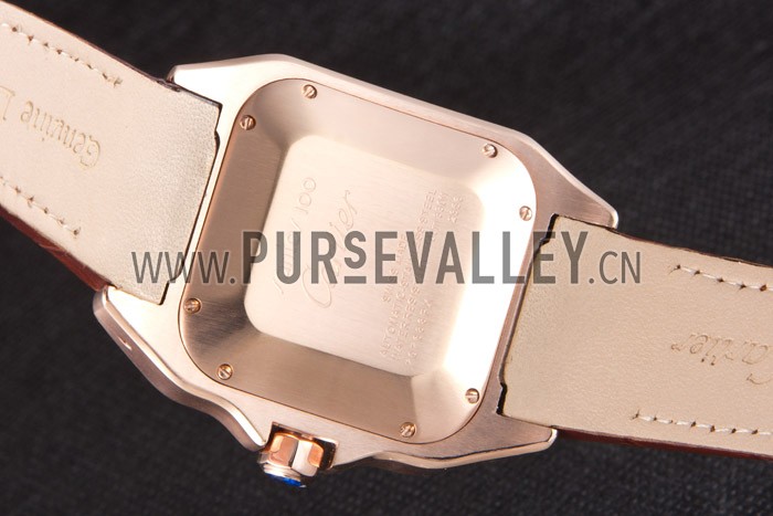 Swiss Cartier Santos Rose Gold with Brown Leather Strap 621522