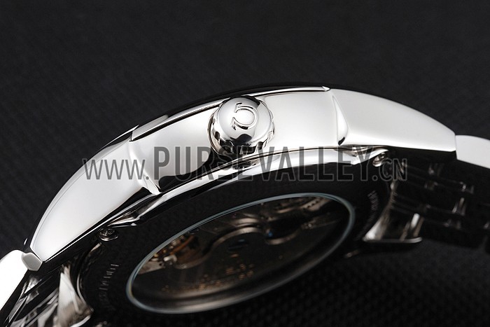 Omega De Ville Moonphase Tourbillon White Dial Stainless Steel Case Two Tone Steel Blue Bracelet