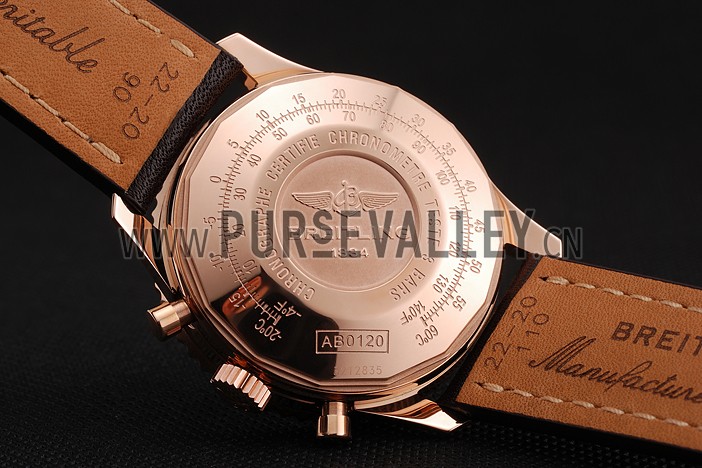 Swiss Breitling Navitimer 01 White Dial Black Subdials Rose Gold Case Brown Leather Strap