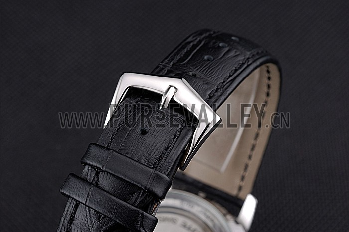 Patek Philippe Moonphase Chronograph Black Dial Stainless Steel Case Black Leather Strap 622842