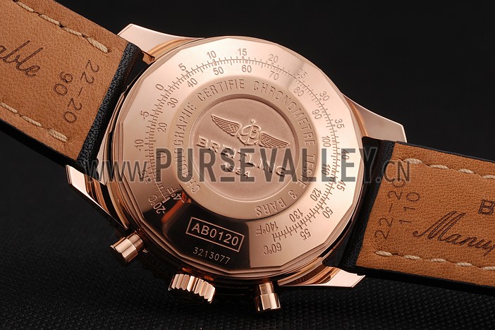 Swiss Breitling Navitimer 01 Black Dial White Subdials Rose Gold Case Black Leather Strap