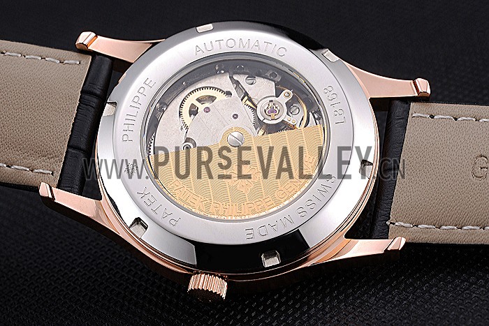 Patek Philippe Calatrava Black Dial Rose Gold Case Black Leather Strap 622835