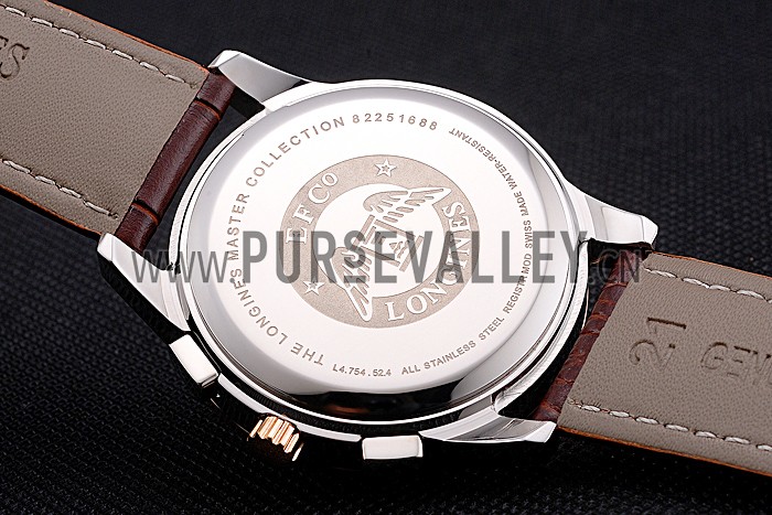 Longines Column Wheel Black Dial Two Tone Case Brown Leather Strap