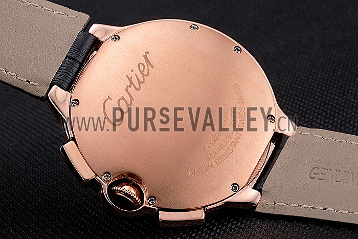 Cartier Ballon Bleu Black Dial Gold Case Black Leather Strap