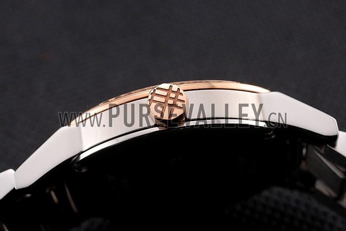 Burberry The City Black Dial Rose Gold Diamond Bezel Stainless Steel Case Two Tone Bracelet