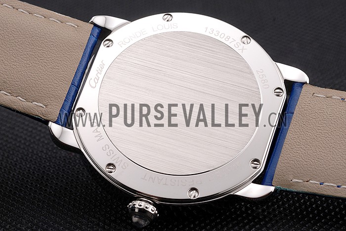 Cartier Ronde Louis Cartier Blue Dial Stainless Steel Case Blue Leather Strap