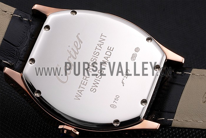 Cartier Tortue Large Date Black Dial Gold Case Black Leather Strap