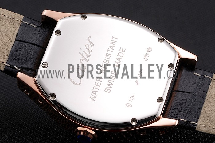 Cartier Tortue Perpetual Calendar White Dial Gold Case Black Leather Strap