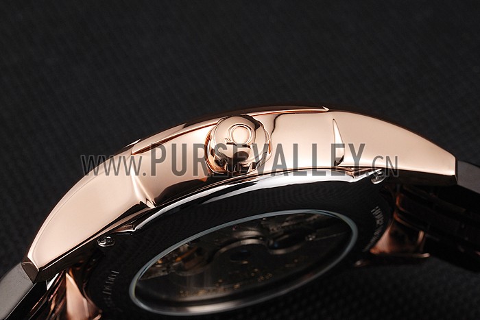 Omega De Ville Moonphase Tourbillon Black Dial Rose Gold Case Two Tone Rose Gold Black Bracelet