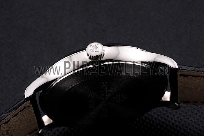 Patek Philippe Calatrava White Dial Stainless Steel Case Black Leather Strap