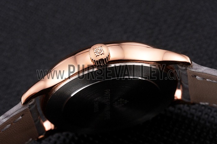 Patek Philippe Calatrava Gray Dial Diamond Markings Rose Gold Case Gray Leather Strap