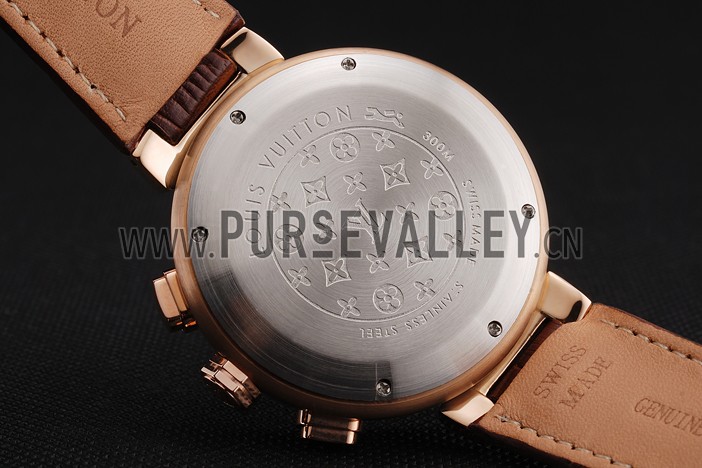 Louis Vuitton Tambour LV277 Tourbillon Brown Dial Rose Gold Case Brown Leather Strap