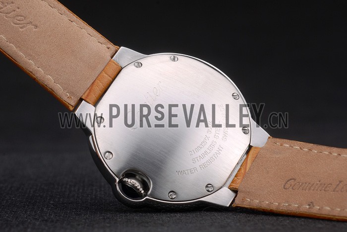 Cartier Ballon Bleu 42mm White Dial Stainless Steel Case Light Brown Leather Bracelet