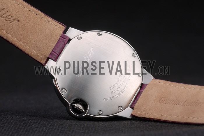 Cartier Ballon Bleu 38mm White Dial Stainless Steel Case Purple Leather Bracelet