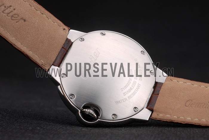 Cartier Ballon Bleu 38mm White Dial Stainless Steel Case Brown Leather Bracelet