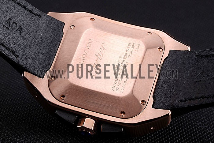 Swiss Cartier Santos Rose Gold Bezel with Black Dial and Black Fabric Strap sct39 621523