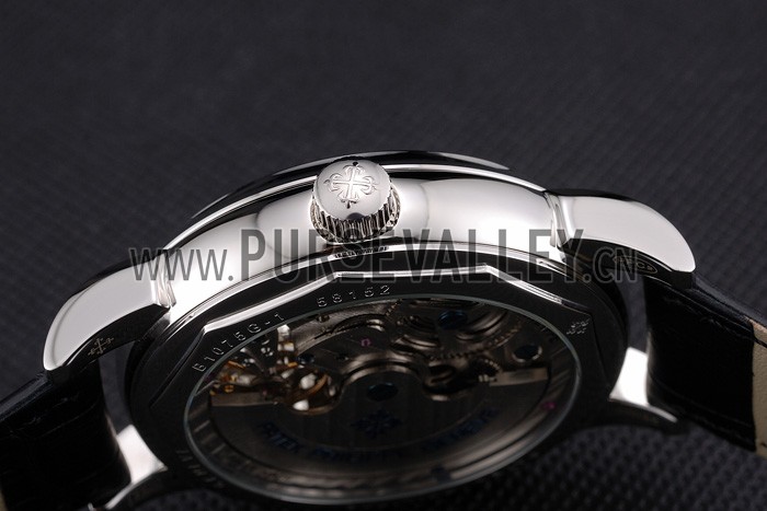 Patek Philippe Dual Time Moonphase Tourbillon Black Skeletonised Dial Stainless Steel Case Black Leather Strap