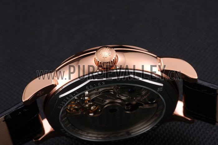 Patek Philippe Dual Time Moonphase Tourbillon Black Skeletonised Rose Gold Case Black Leather Strap