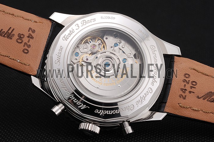 Swiss Breitling Navitimer Black Dial Stainless Stell Case Black Leather Strap