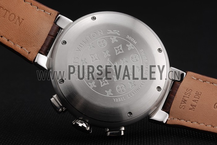 Louis Vuitton Tambour LV277 Tourbillon White Dial Stainless Steel Case Brown Leather Strap