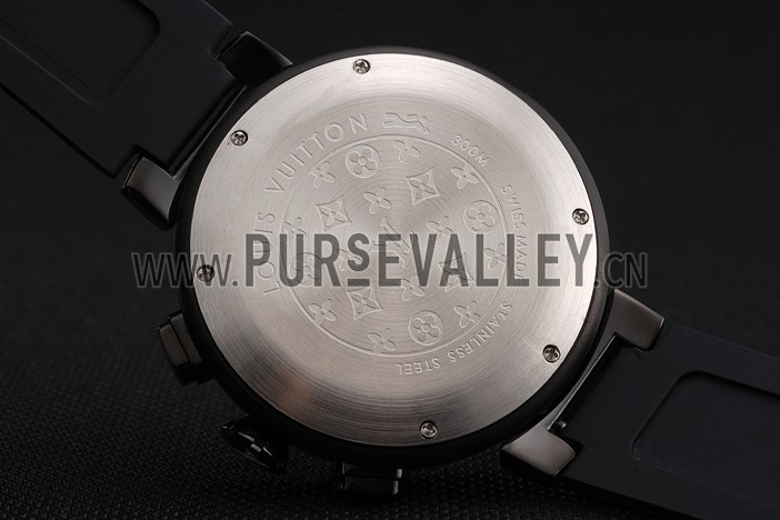 Louis Vuitton Tambour LV277 Chronograph Black Dial Black PVD Case Black Rubber Strap