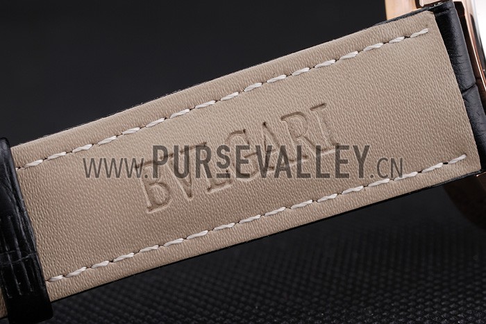 Bvlgari Novelties Black Dial Gold Case Black Leather Strap