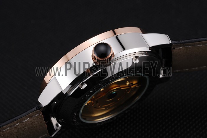 Bvlgari Novelties White Dial Gold Case Black Leather Strap