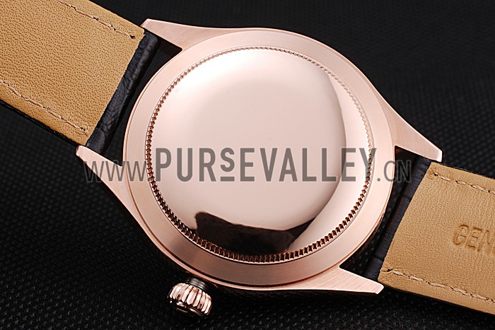 Rolex Cellini Black Dial Pink Gold Case Black Leather Strap 622842