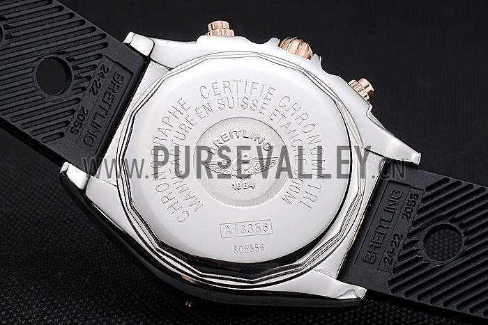 Breitling Chronomat White Dial Rose Gold Bezel And Subdials Stainless Steel Case Black Rubber Strap