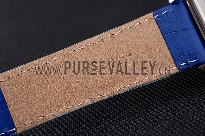 Cartier Tank MC Stainless Steel Diamond Case White Dial Blue Leather Strap 622172