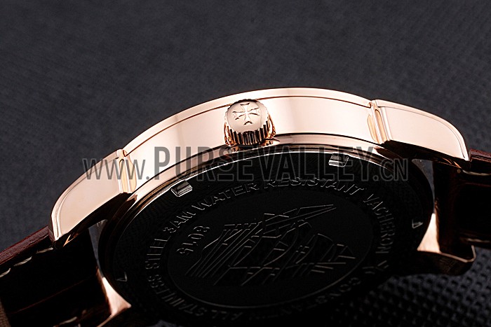 Vacheron Constantin Traditionnelle White Ship Dial Rose Gold Case With Diamonds Brown Leather Strap