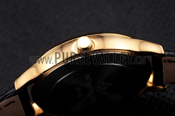 Patek Philippe Calatrava Gold Dial And Case Gold Case Black Leather Strap