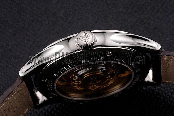 Swiss Patek Philippe Calatrava White Dial Stainless Steel Case Brown Leather Strap