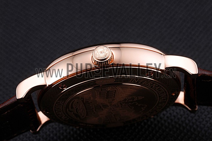 Swiss IWC Portofino Gold Case Black Dial Brown Leather Bracelet 622669