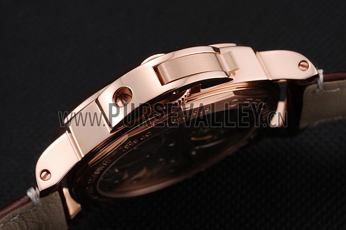 Panerai Luminor Marina 8 Days Black Dial Rose Gold Case Brown Leather Strap