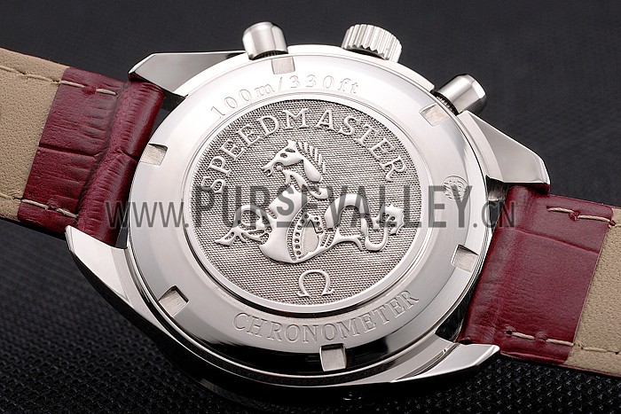 Omega Speedmaster Burgundy Dial Stainless Steel Case Diamond Bezel Burgundy Leather Strap