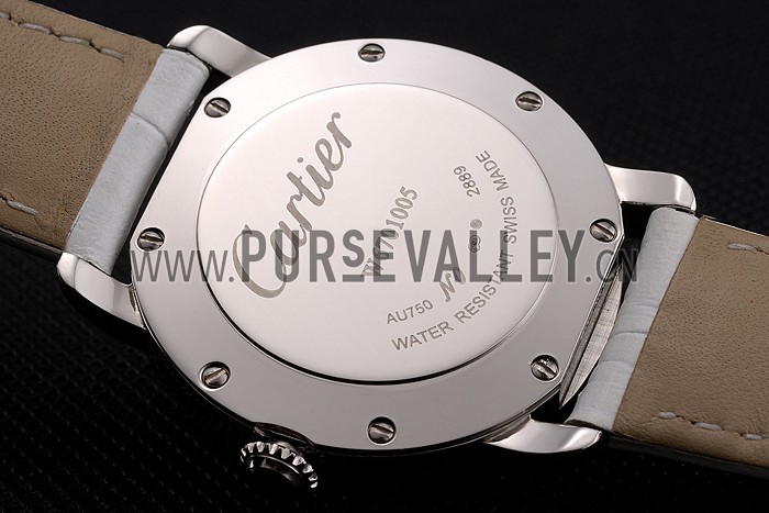 Cartier Ronde White Dial Stainless Steel Case White Leather Strap