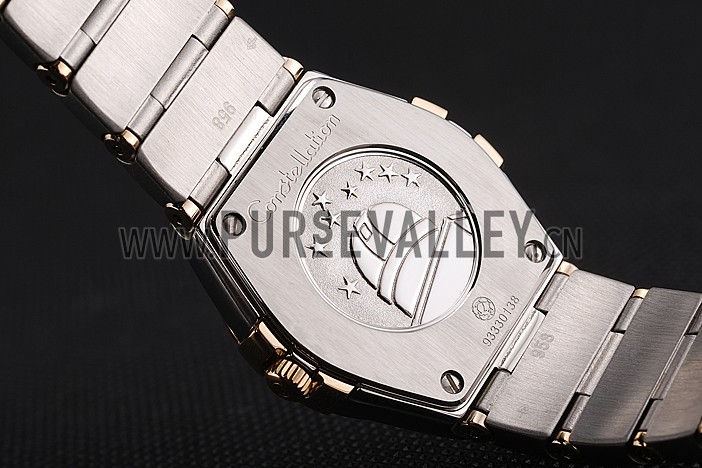 Swiss Lady Omega Constellation Crystal Encrusted Bezel Golden Dial 80293