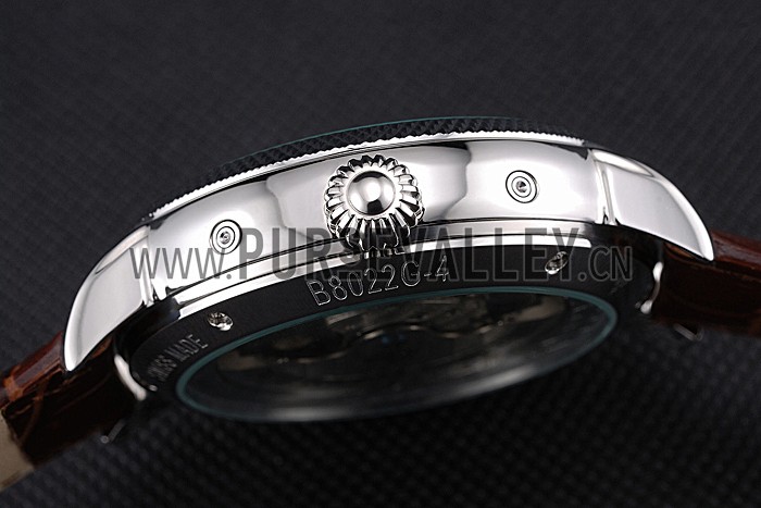 Patek Philippe Day Date Tourbillon White Dial Stainless Steel Case Embossed Bezel Brown Leather Strap 622837