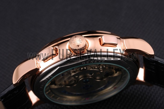 Patek Philippe Perpetual Calendar Tourbillon Black And White Dial Rose Gold Case Black Leather Strap